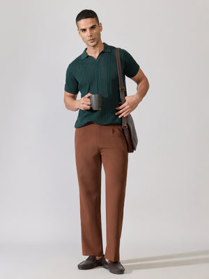 Men's regular Fit Textured Open Knit Polo T-Shirt in green