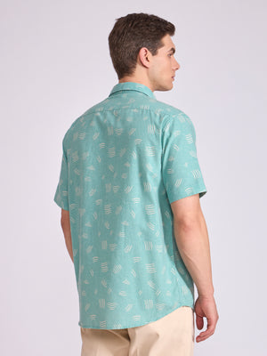 Men's Printed Half Sleeve Shirt in Light Teal Green
