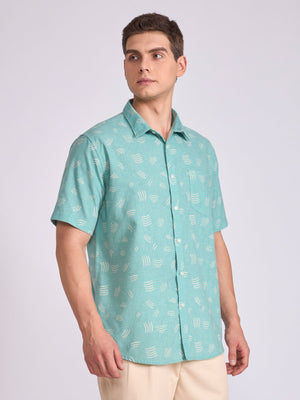 Lucius - Printed Half Sleeve Shirt - Light Teal Green - Espanshe
