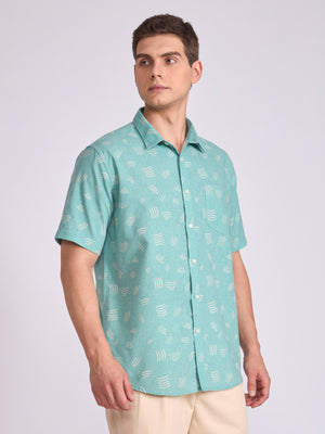 Men's Printed Half Sleeve Shirt in Light Teal Green