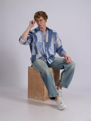 Blaz - Drop Shoulder Printed Shirt - Slate Blue - Espanshe