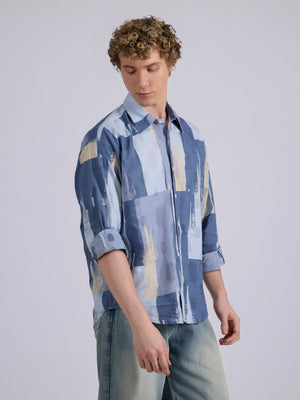 Blaz - Drop Shoulder Printed Shirt - Slate Blue - Espanshe