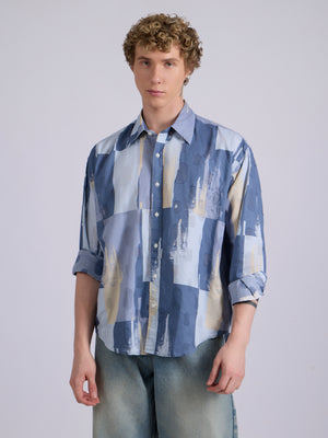 Men's Drop Shoulder Printed Shirt - Slate Blue