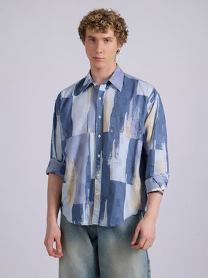 Blaz - Drop Shoulder Printed Shirt - Slate Blue - Espanshe