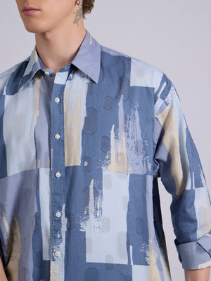 Men's Drop Shoulder Printed Shirt - Slate Blue