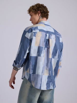 Blaz - Drop Shoulder Printed Shirt - Slate Blue - Espanshe