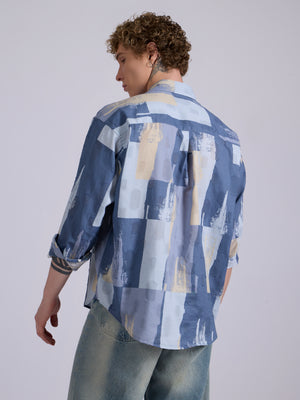 Men's Drop Shoulder Printed Shirt - Slate Blue