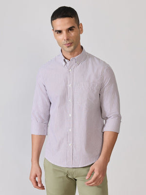 Neocut - Relaxed Striped Oxford Shirt - Brown - Espanshe