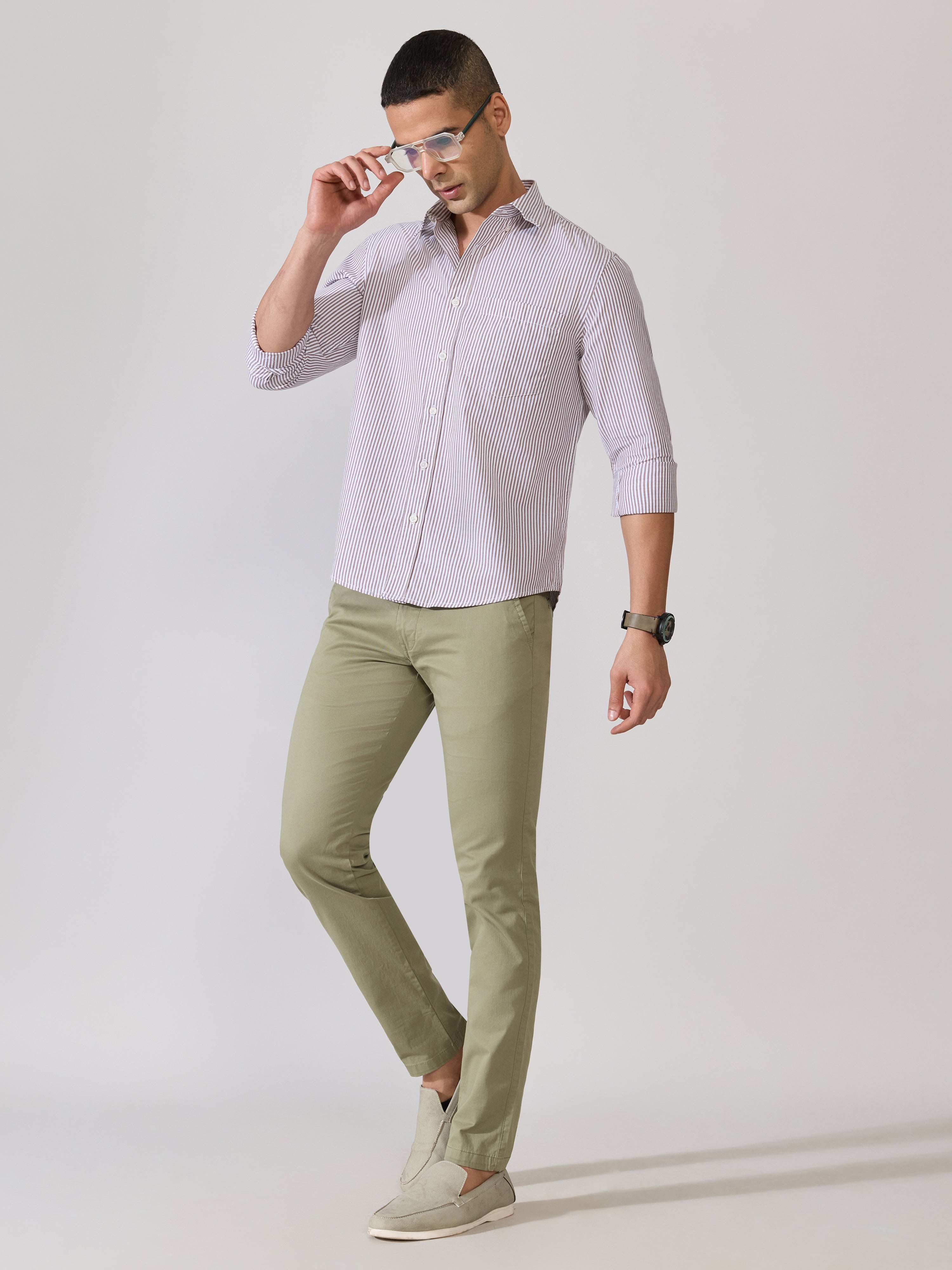 Neocut - Relaxed Striped Oxford Shirt - Brown