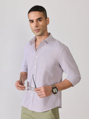 Neocut - Relaxed Striped Oxford Shirt - Brown - Espanshe
