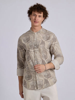 Moritz - Band Collar Printed Shirt - Beige - Espanshe