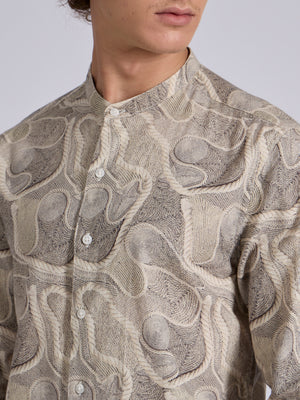 Moritz - Band Collar Printed Shirt - Beige - Espanshe