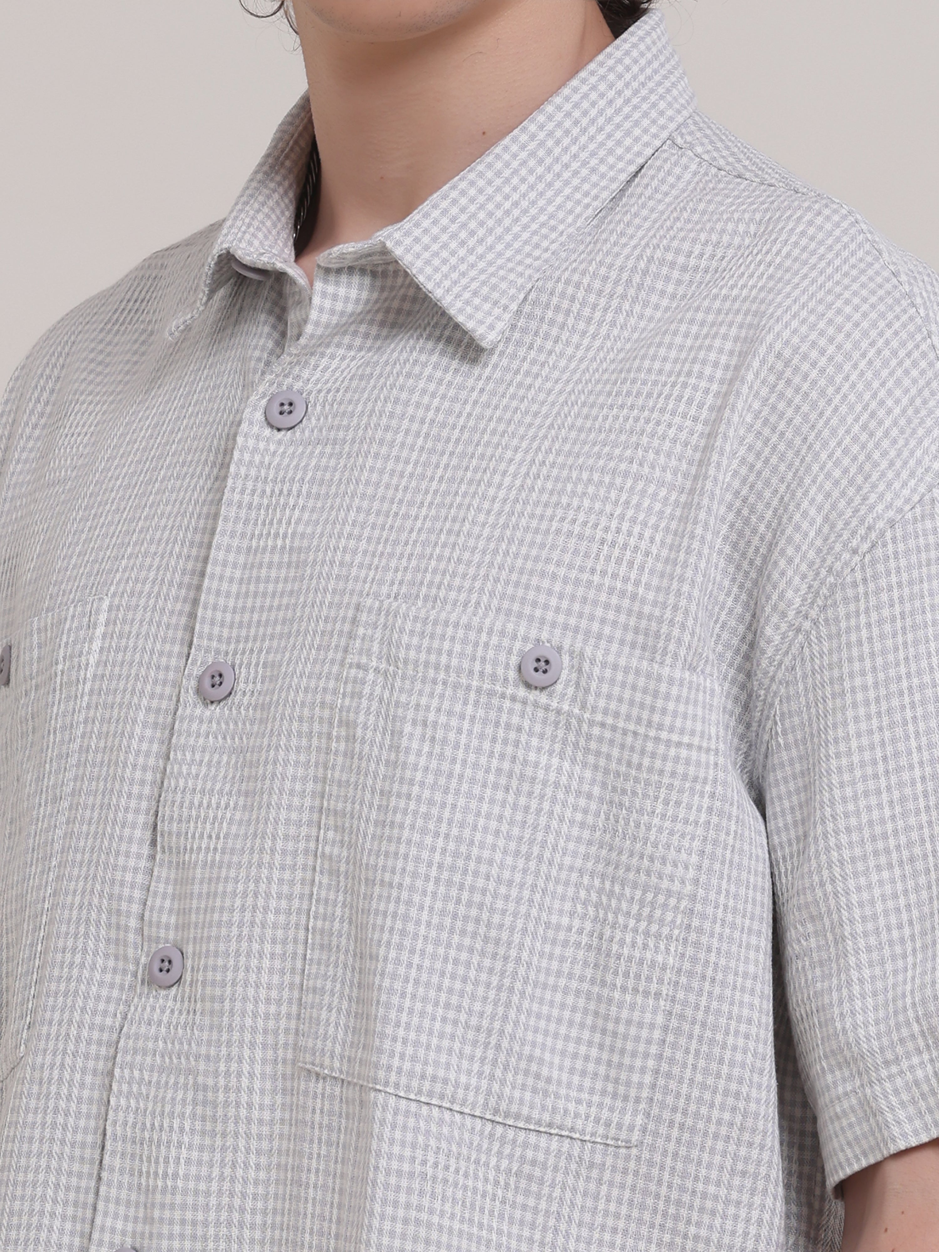 Michek Oversized Double Pocket Half Sleeve Shirt- Light Purple