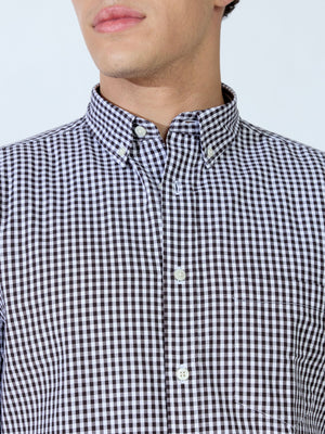 Sara - 100% Cotton Gingham Shirt - Dark Coffee - Espanshe