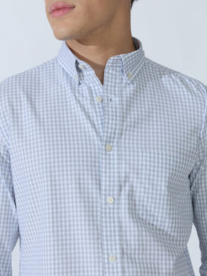 Sara - 100% Cotton Gingham Shirt - Light Grey - Espanshe
