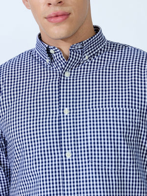 Sara - 100% Cotton Gingham Shirt - Dark Blue - Espanshe