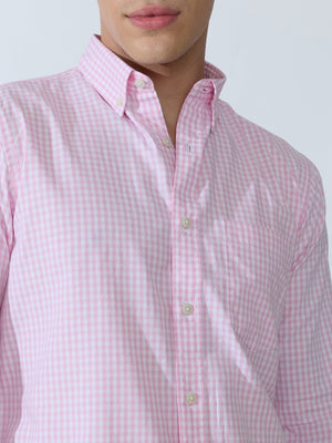 Sara - 100% Cotton Gingham Shirt - Pink - Espanshe
