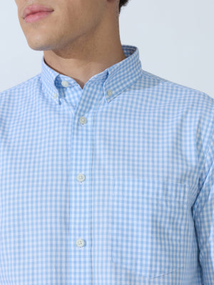 Sara - 100% Cotton Gingham Shirt - Light Blue - Espanshe