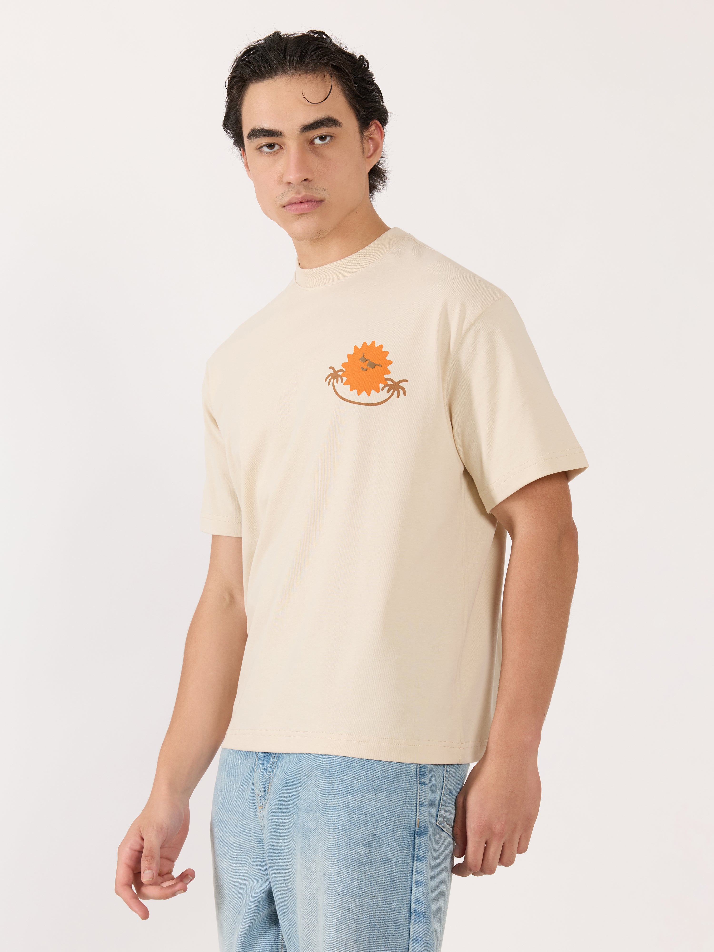 Men's Printed cream Loose Fit T-Shirt