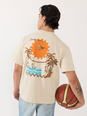 Sheldon - Summer Vibes Graphic Cream Loose Fit T-Shirt - Espanshe