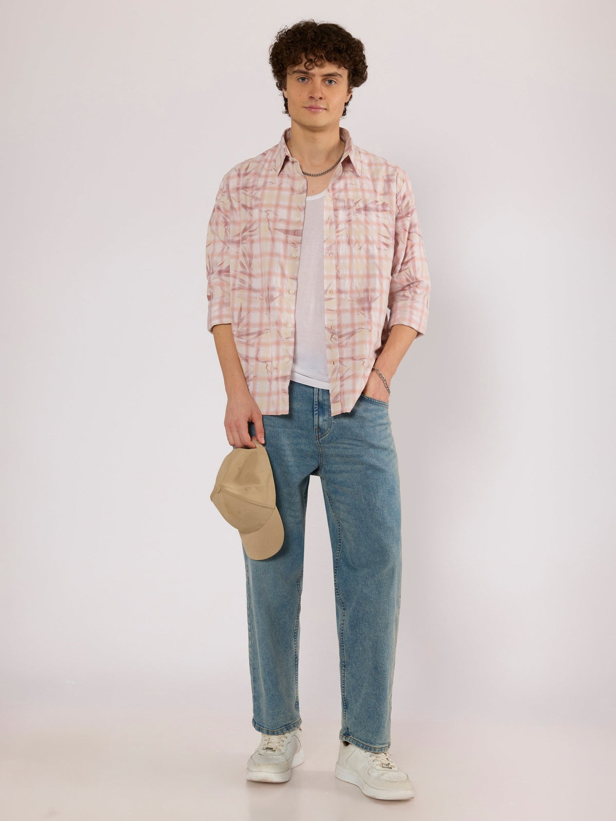 Jules - Digital Print Checkered Shirt - Blush Pink - Espanshe