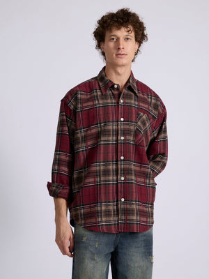 Talbot - Drop Shoulder Checks Shirt - Maroon - Espanshe