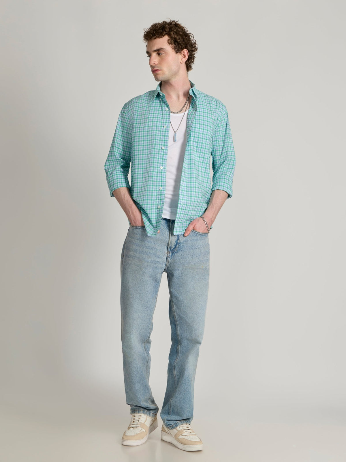 Torsten - Relaxed Fit Checks Shirt - Blue Green - Espanshe