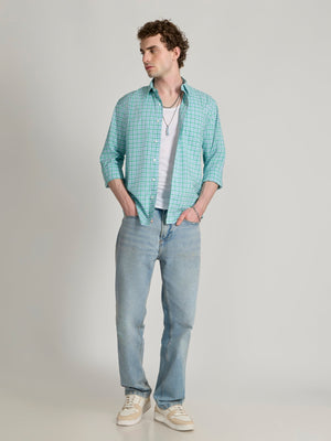 Torsten - Relaxed Fit Checks Shirt - Blue Green - Espanshe