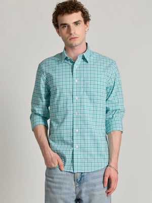 Men's Relaxed Fit Checks Shirt - blue green