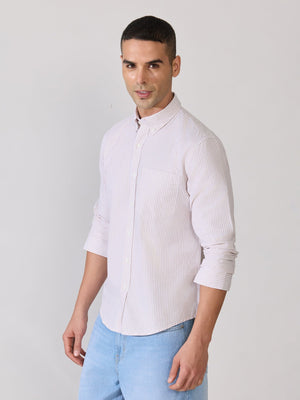 Neocut - Relaxed Striped Oxford Shirt - Peach - Espanshe