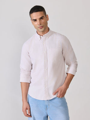 Neocut - Relaxed Striped Oxford Shirt - Peach - Espanshe