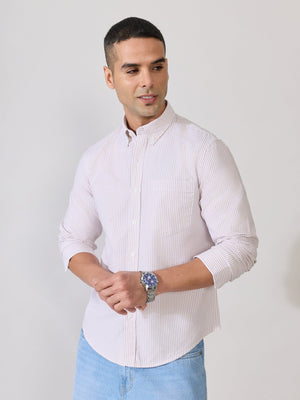 Neocut - Relaxed Striped Oxford Shirt - Peach - Espanshe