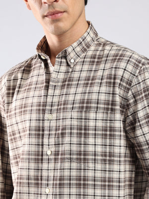 Lutana - Oxford Checks Shirt - Muted Brown - Espanshe
