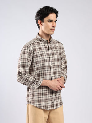 Lutana - Oxford Checks Shirt - Muted Brown - Espanshe