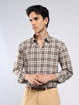 Lutana - Oxford Checks Shirt - Muted Brown - Espanshe