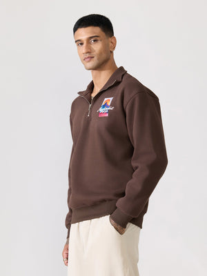 Zelios - Dark Brown Adventure Graphic Half-Zip Sweatshirt - Espanshe