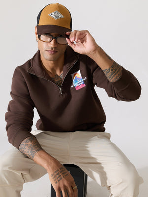 Zelios - Dark Brown Adventure Graphic Half-Zip Sweatshirt - Espanshe