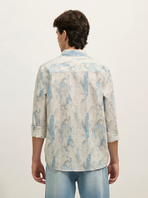 Men's Regular Floral Printed Shirt - Ice blue