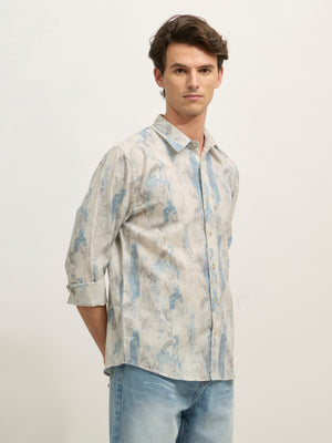 Men's Regular Floral Printed Shirt - Ice blue