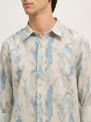 Men's Regular Floral Printed Shirt - Ice blue