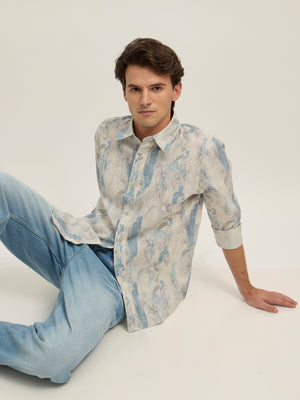 Westley - Regular Floral Printed Shirt - Ice Blue - Espanshe