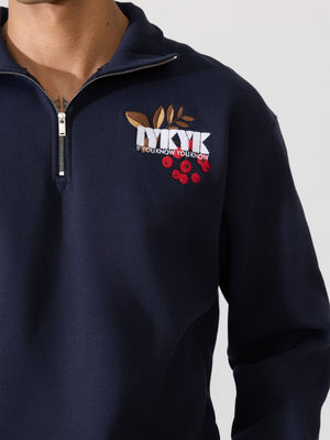 Zelios - Navy Blue IYKYK Graphic Half-Zip Sweatshirt - Espanshe