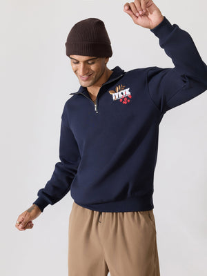 Zelios - Navy Blue IYKYK Graphic Half-Zip Sweatshirt - Espanshe