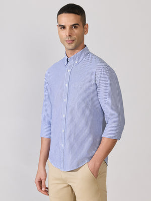 Neocut - Relaxed Striped Oxford Shirt - Persion Blue - Espanshe