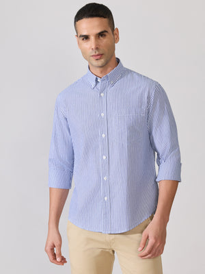 Neocut - Relaxed Striped Oxford Shirt - Persion Blue - Espanshe