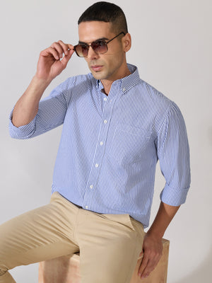 Neocut - Relaxed Striped Oxford Shirt - Persion Blue - Espanshe