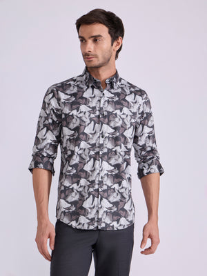Ulfred - Satin Floral Printed Shirt - Brown - Espanshe