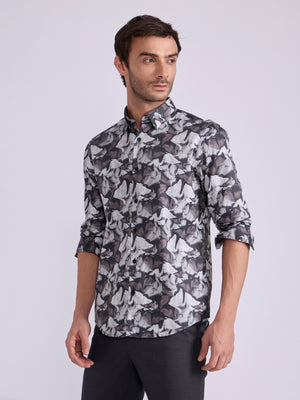 Men's Satin Floral Printed Shirt - Brown