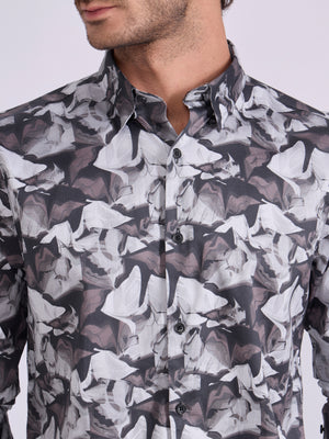 Men's Satin Floral Printed Shirt - Brown