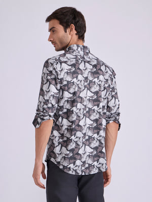 Men's Satin Floral Printed Shirt - Brown